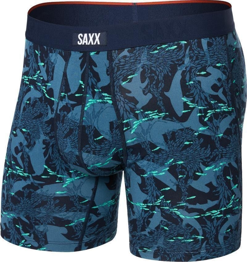 Vibe Xtra Soft Comfort Boxer Briefs w/ Fly, 6" Inseam - Mens - sharks and minnows-dark ink 1