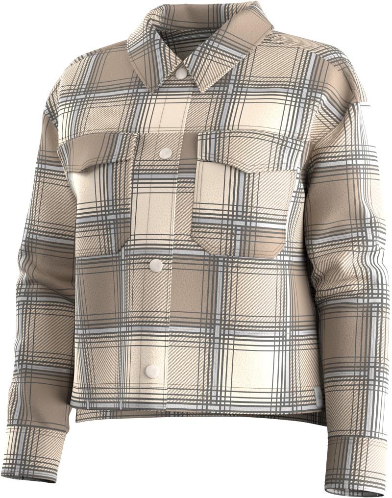 Anchor Line Cropped Shirt Jacket - Womens - almond plaid 1