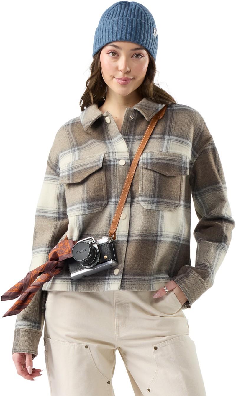 Anchor Line Cropped Shirt Jacket - Womens - almond plaid 1