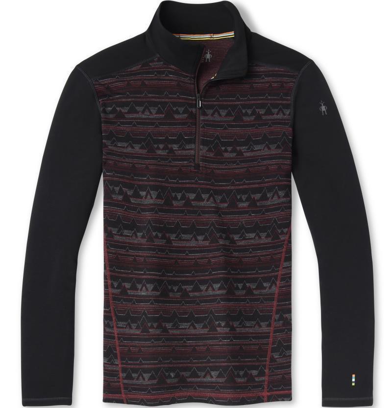 Classic Thermal (250) Merino Base Layer Pattern 1/4 Zip - Mens - black / tibetan red heather mountain range 1