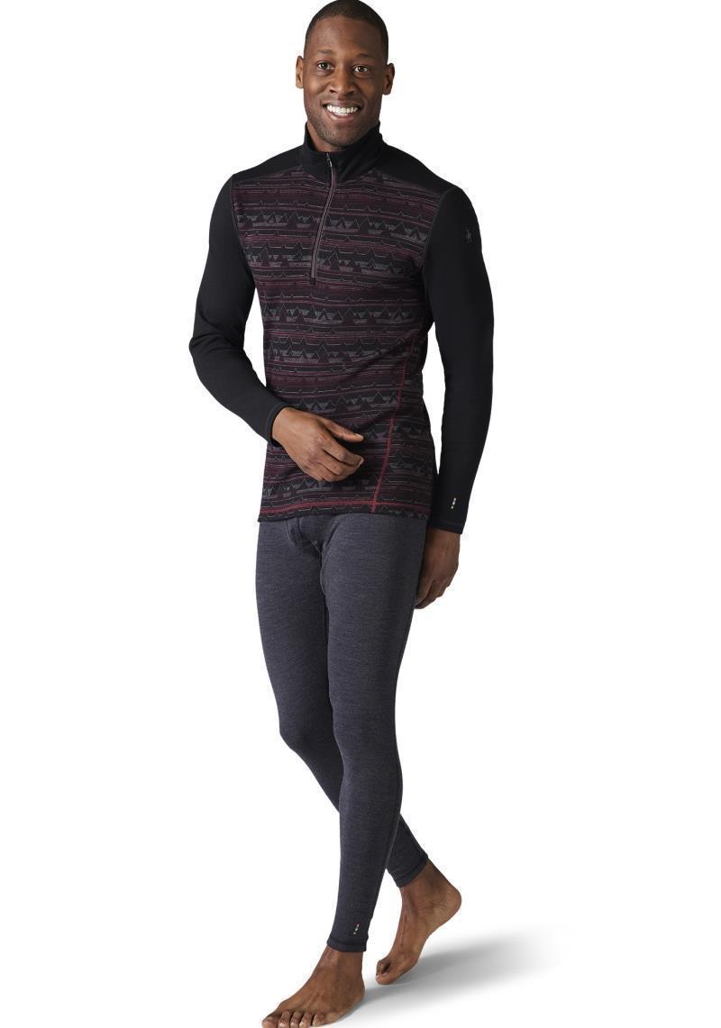Classic Thermal (250) Merino Base Layer Pattern 1/4 Zip - Mens - black / tibetan red heather mountain range 1