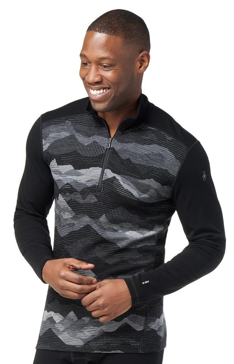 Classic Thermal (250) Merino Base Layer Pattern 1/4 Zip - Mens - black mountain scape 1