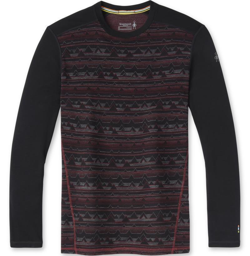 Classic Thermal (250) Merino Base Layer Pattern Crew - Mens - black / tibetan red heather mountain range 1
