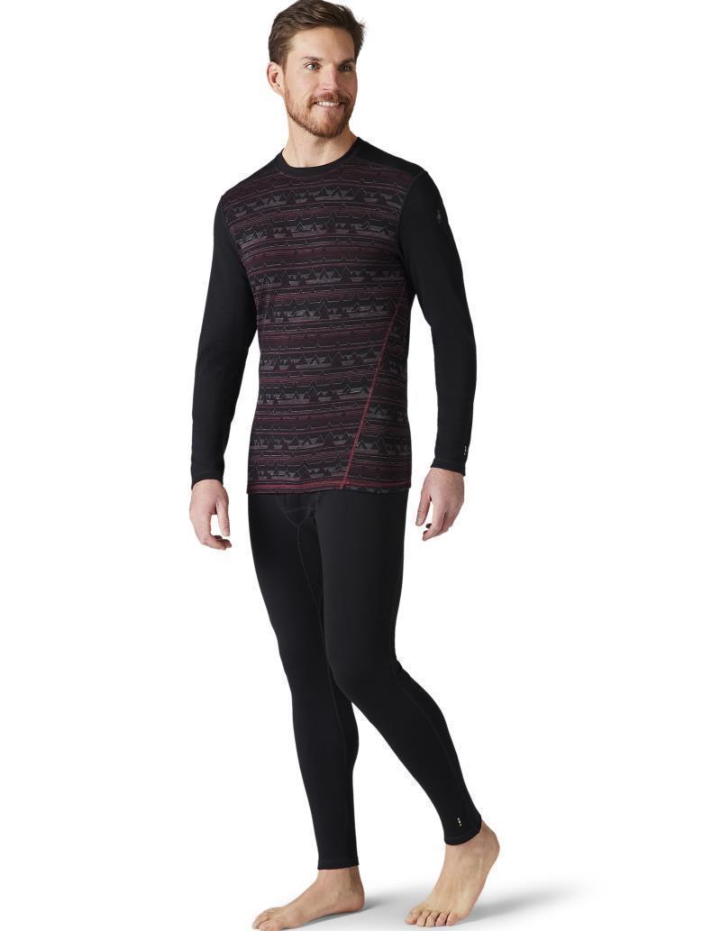 Classic Thermal (250) Merino Base Layer Pattern Crew - Mens - black / tibetan red heather mountain range 1