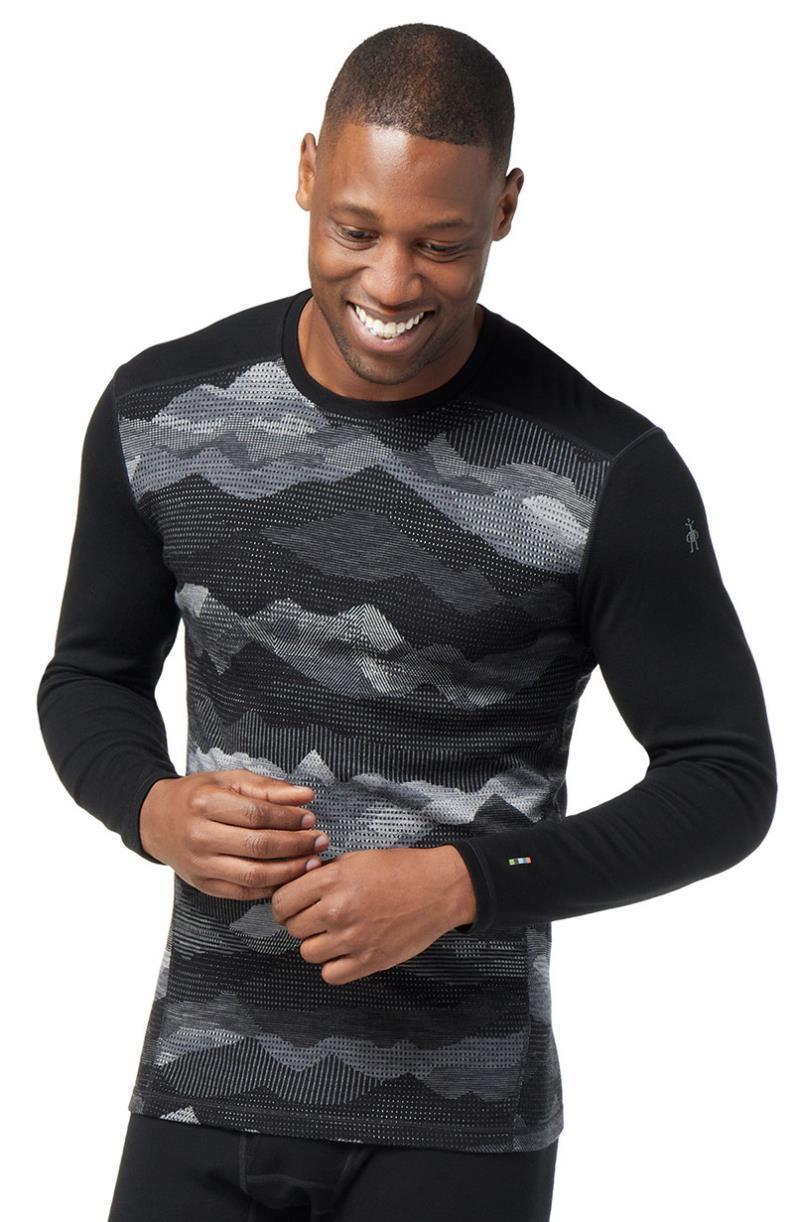 Classic Thermal (250) Merino Base Layer Pattern Crew - Mens - black mountain scape 1