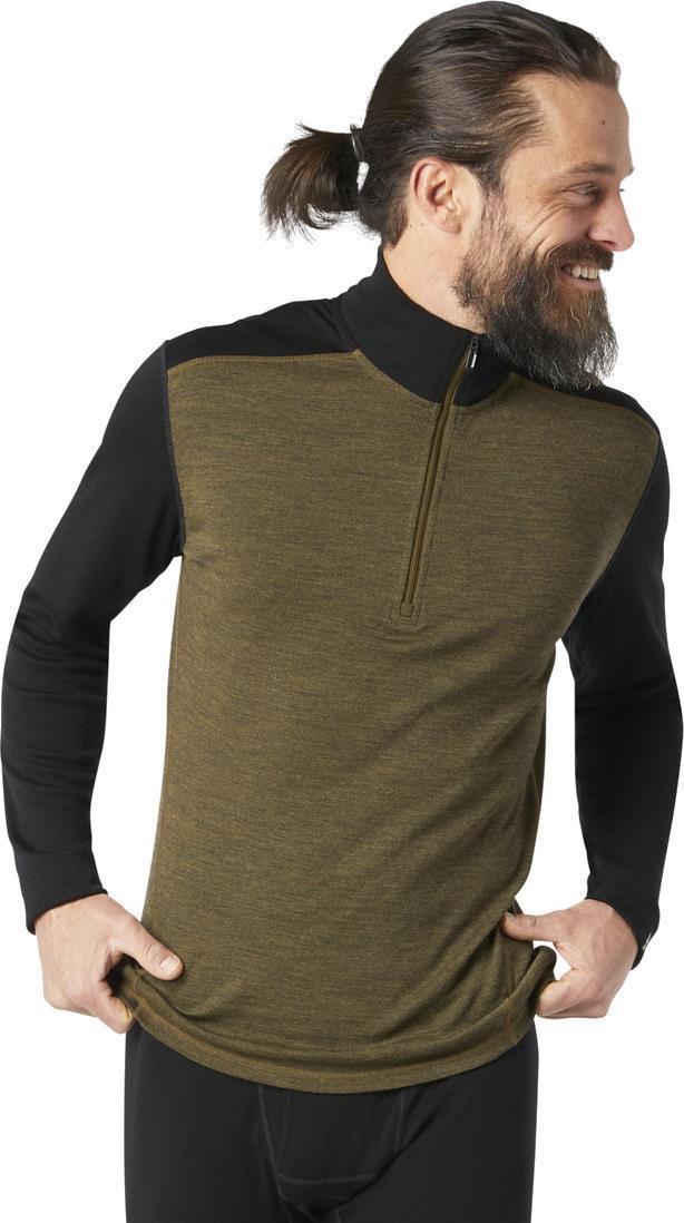 Classic Thermal Merino (250) Base Layer 1/4 Zip - Mens - Military Olive Heather / Black 2