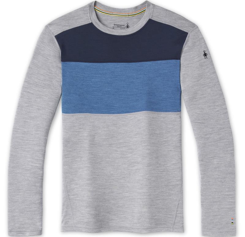 Classic Thermal Merino (250) Base Layer Colorblock Crew - Mens - Light Gray Heather / Neptune Blue Heather 1