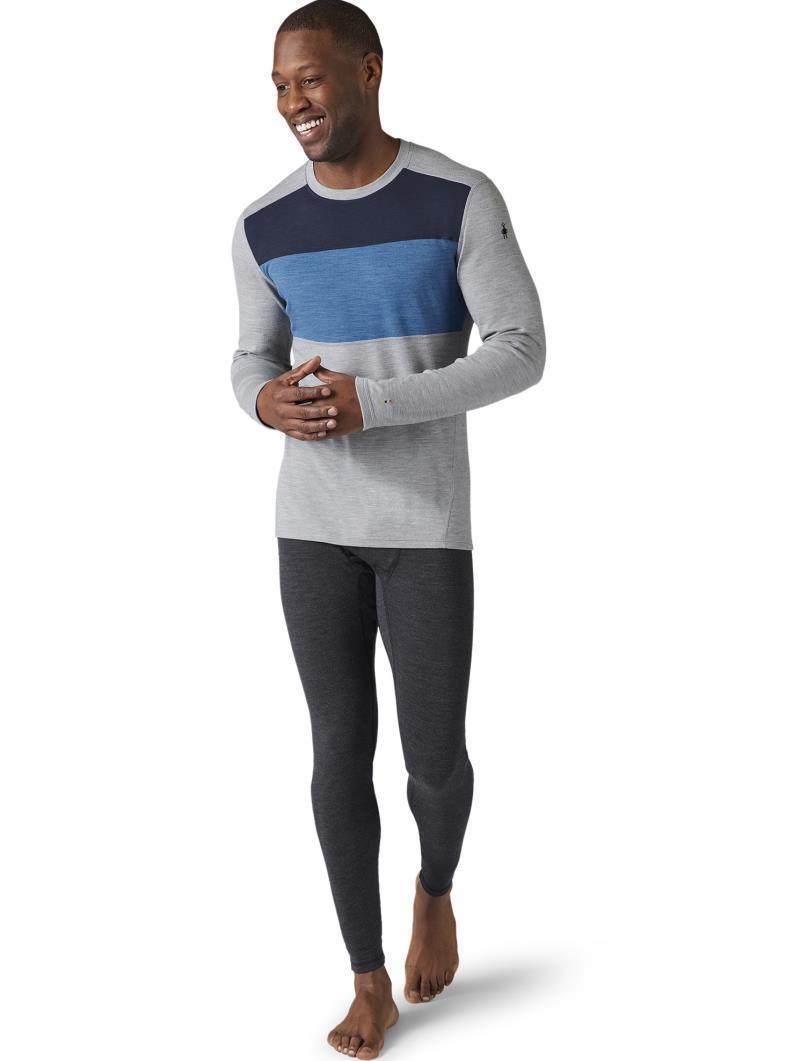 Classic Thermal Merino (250) Base Layer Colorblock Crew - Mens - Light Gray Heather / Neptune Blue Heather 2