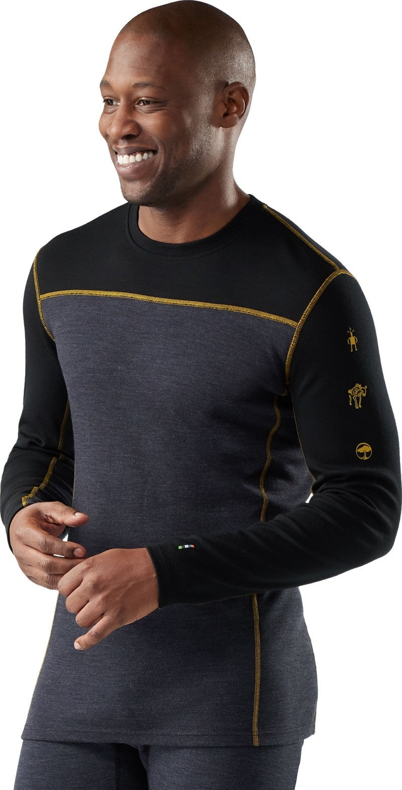 Classic Thermal Merino 250 Base Layer Colorblock Crew - Mens - charcoal / honey gold 1