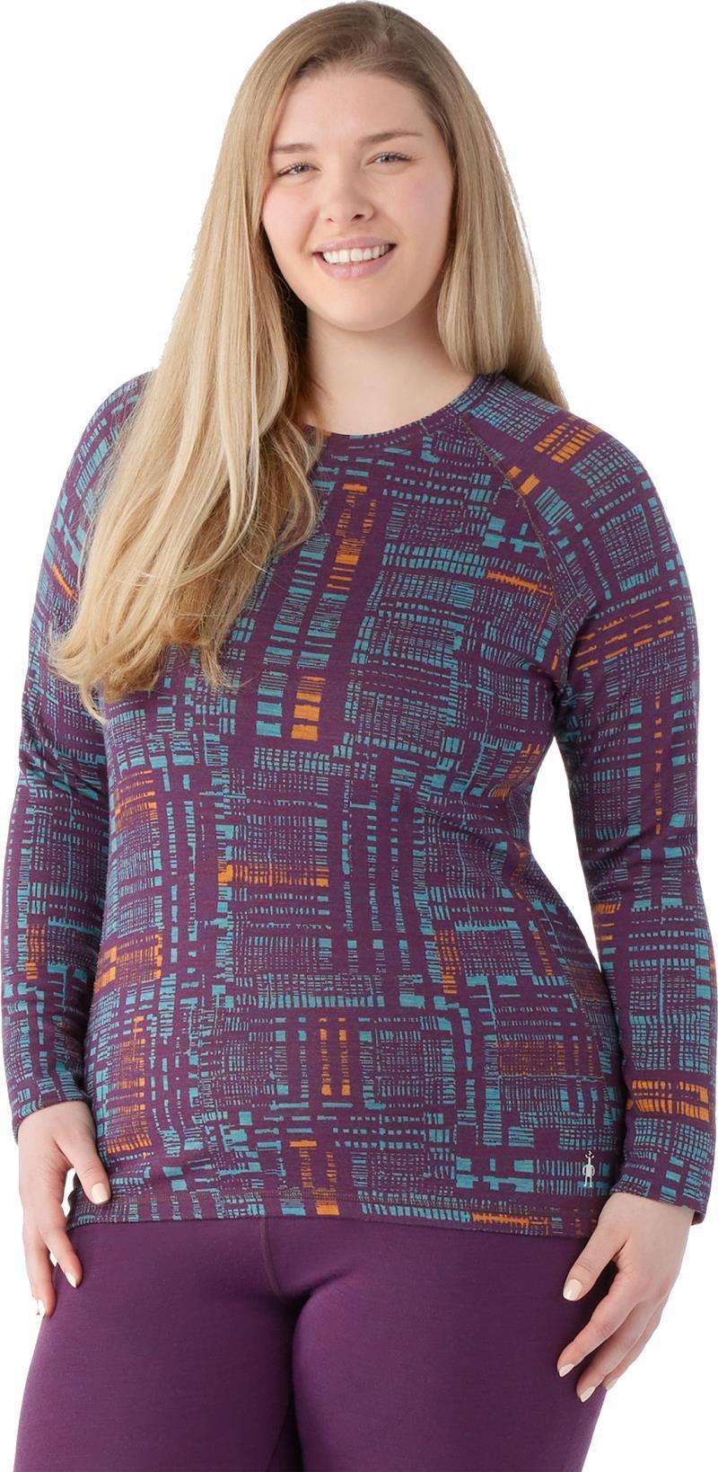 Classic Thermal Merino 250 Base Layer Crew Plus - Womens - Purple Iris Digi Plaid 2
