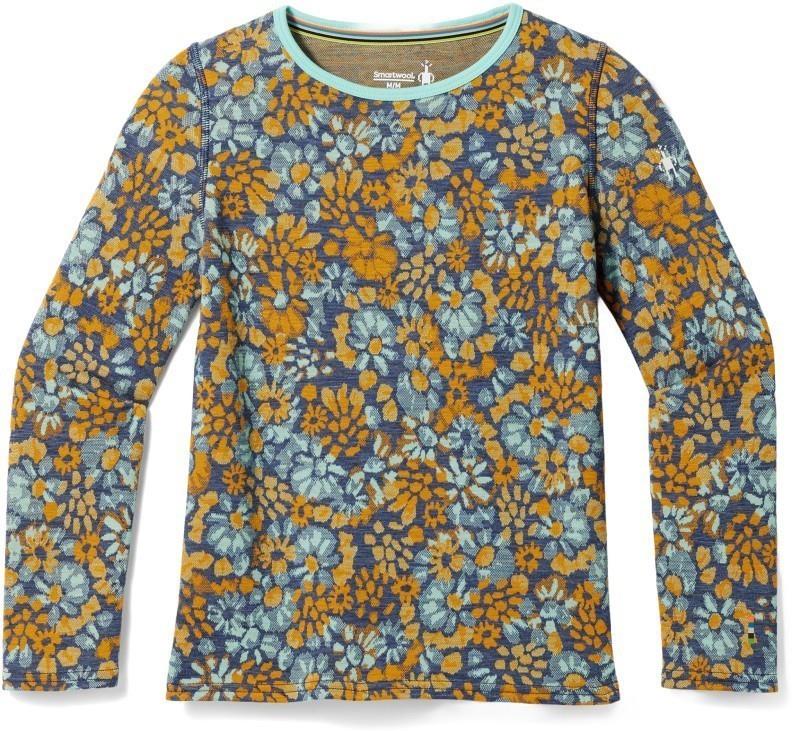 Classic Thermal Merino 250 Base Layer Crew - Kids - pacific blue floral 1