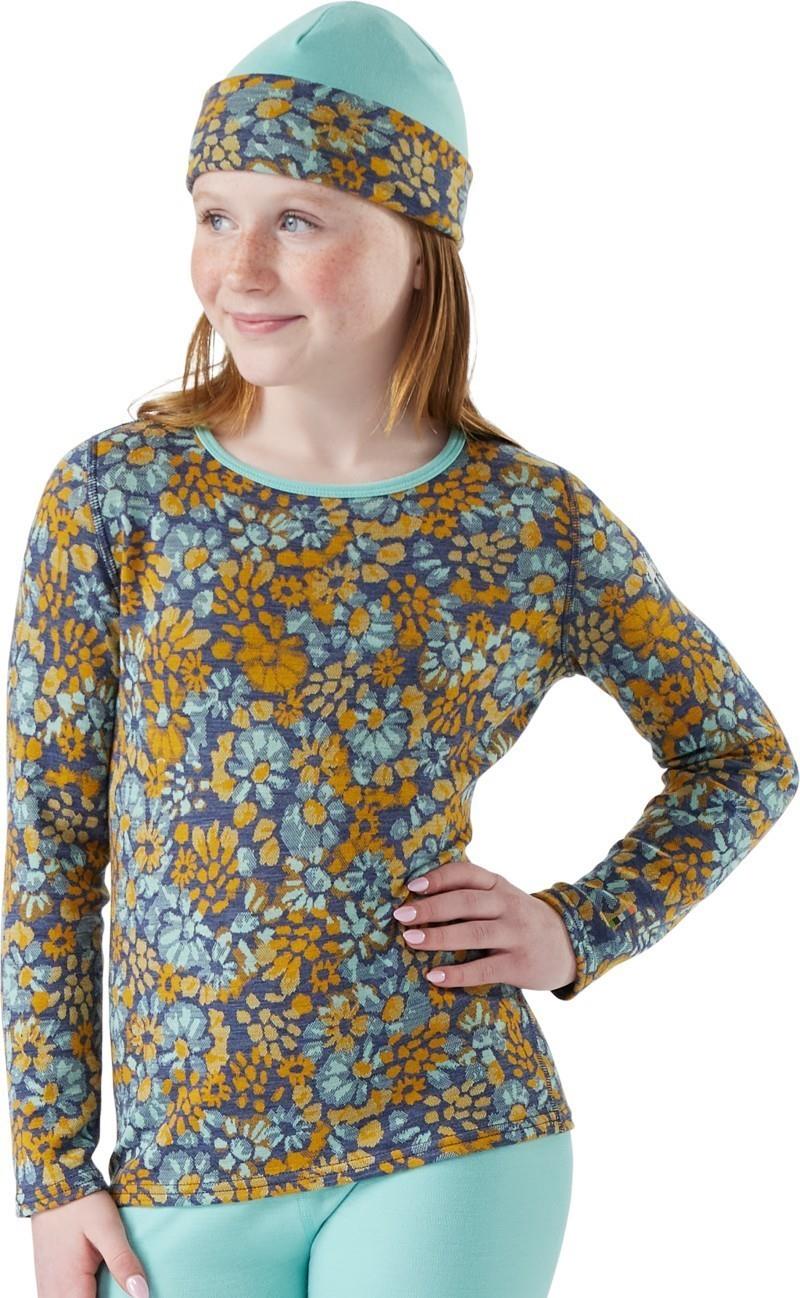 Classic Thermal Merino 250 Base Layer Crew - Kids - pacific blue floral 1
