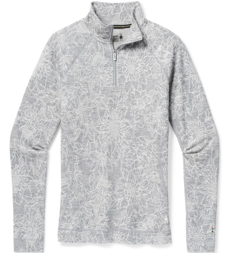Classic Thermal Merino (250) Base Layer Pattern 1/4 Zip - Womens - light gray traced dahlia 1