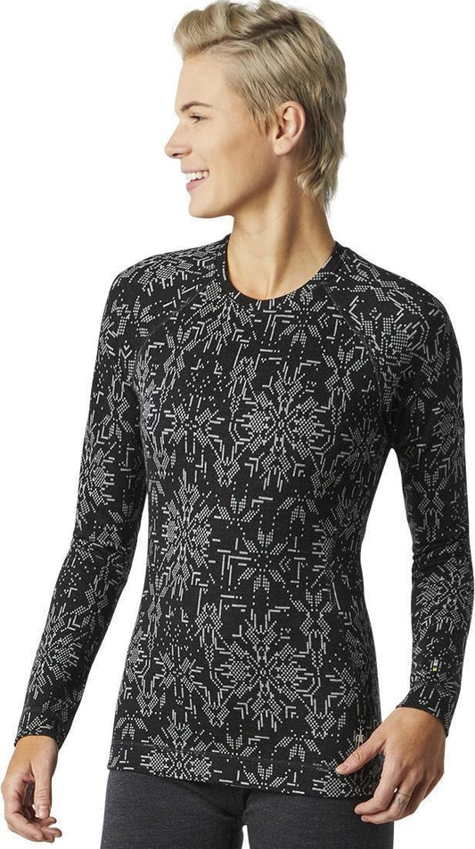 Classic Thermal Merino (250) Base Layer Pattern Crew - Womens - Black Digital Snowflake 1
