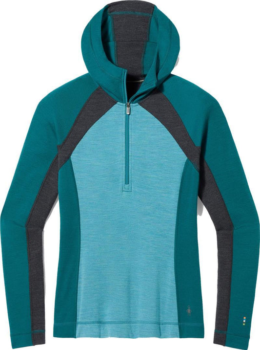 Classic Thermal Merino Base Layer 1/2 Zip Hoodie - Womens - Cascade Green Heather 1