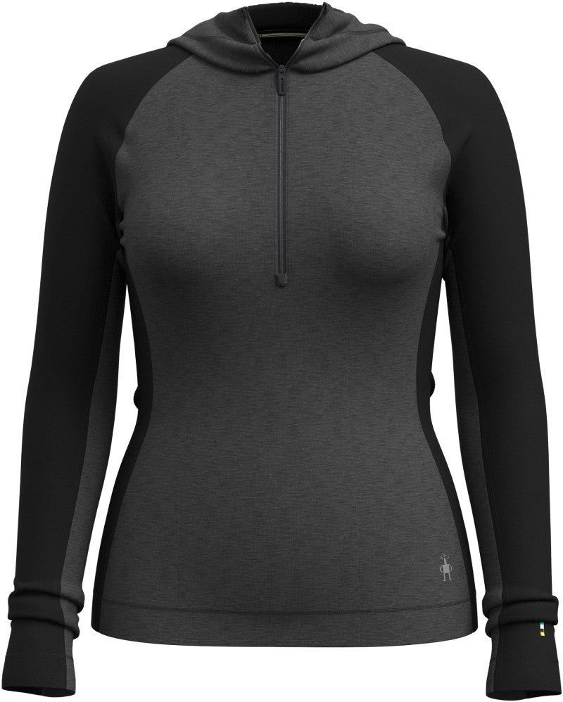 Classic Thermal Merino Base Layer 1/2 Zip Hoodie - Womens - black / charcoal heather 1