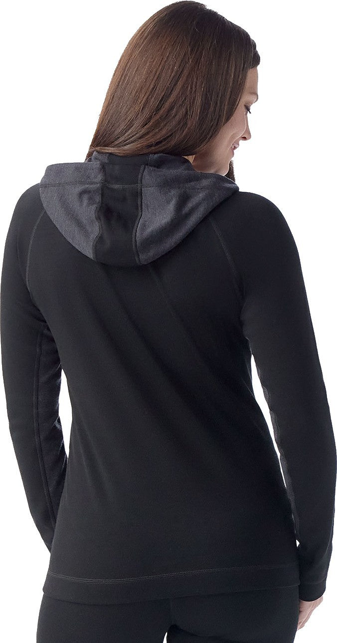 Classic Thermal Merino Base Layer 1/2 Zip Hoodie - Womens - black / charcoal heather 1