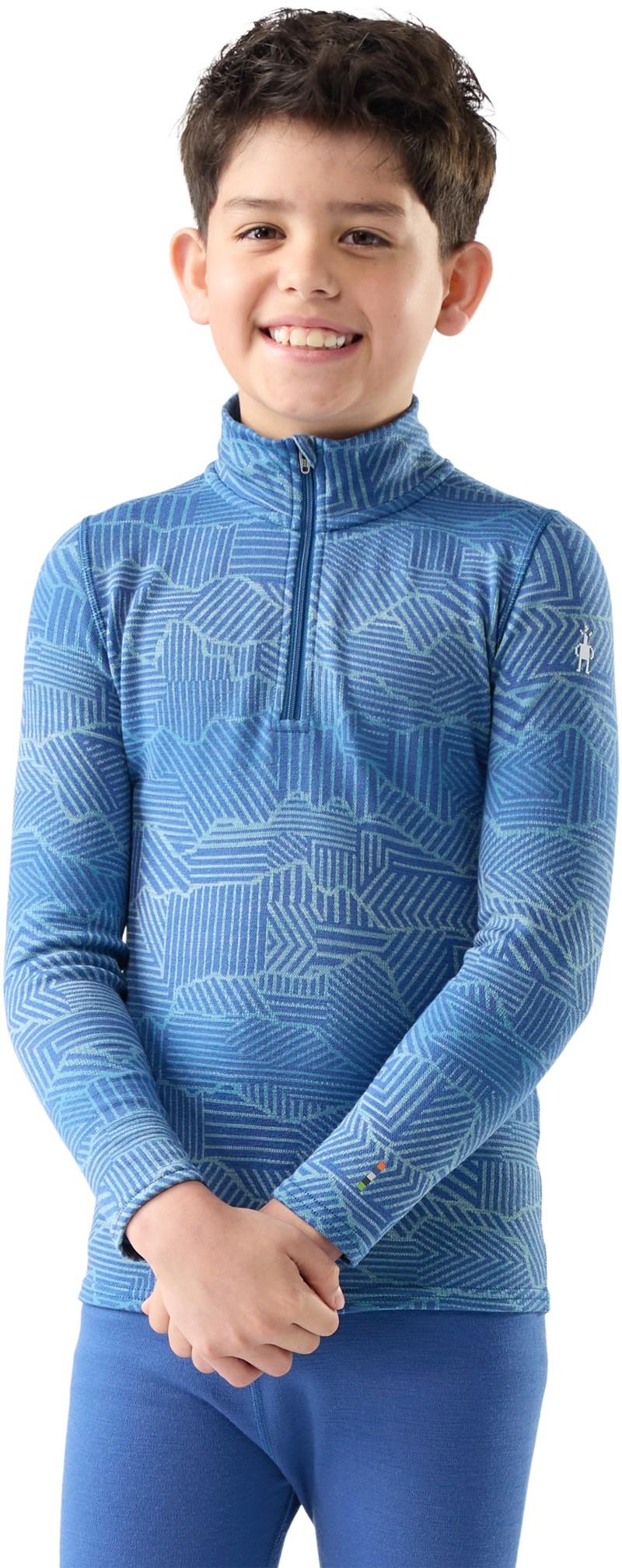 Classic Thermal Merino Base Layer 1/4 Zip - Kids - indigo linear peaks 1