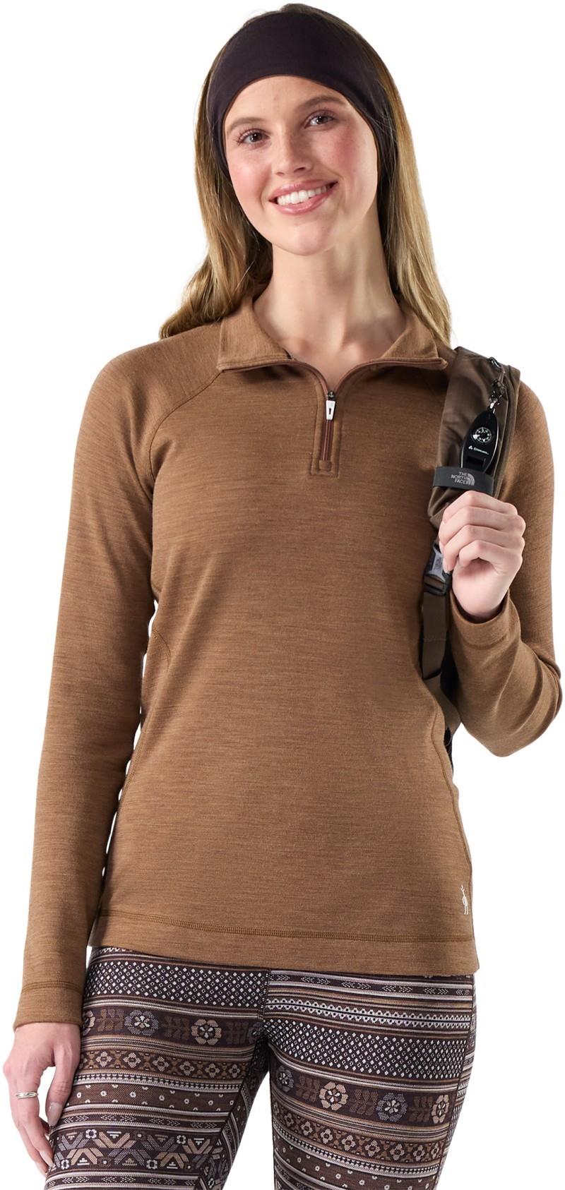 Classic Thermal Merino Base Layer 1/4 Zip - Womens - mocha heather 1