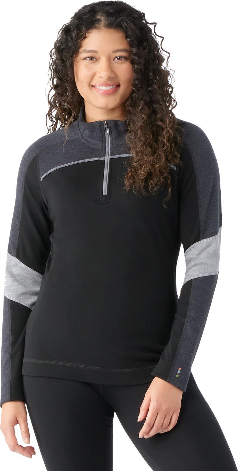 Classic Thermal Merino Base Layer Colorblock 1/4 Zip - Womens - Black / Charcoal Heather 2