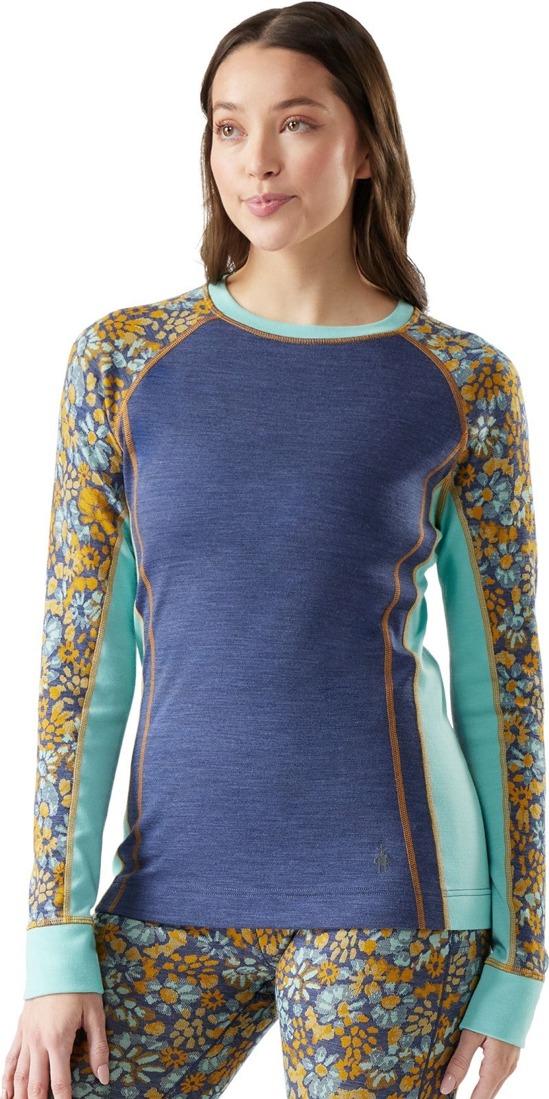 Classic Thermal Merino Base Layer Colorblock Crew - Womens - nightfall blue heather 1