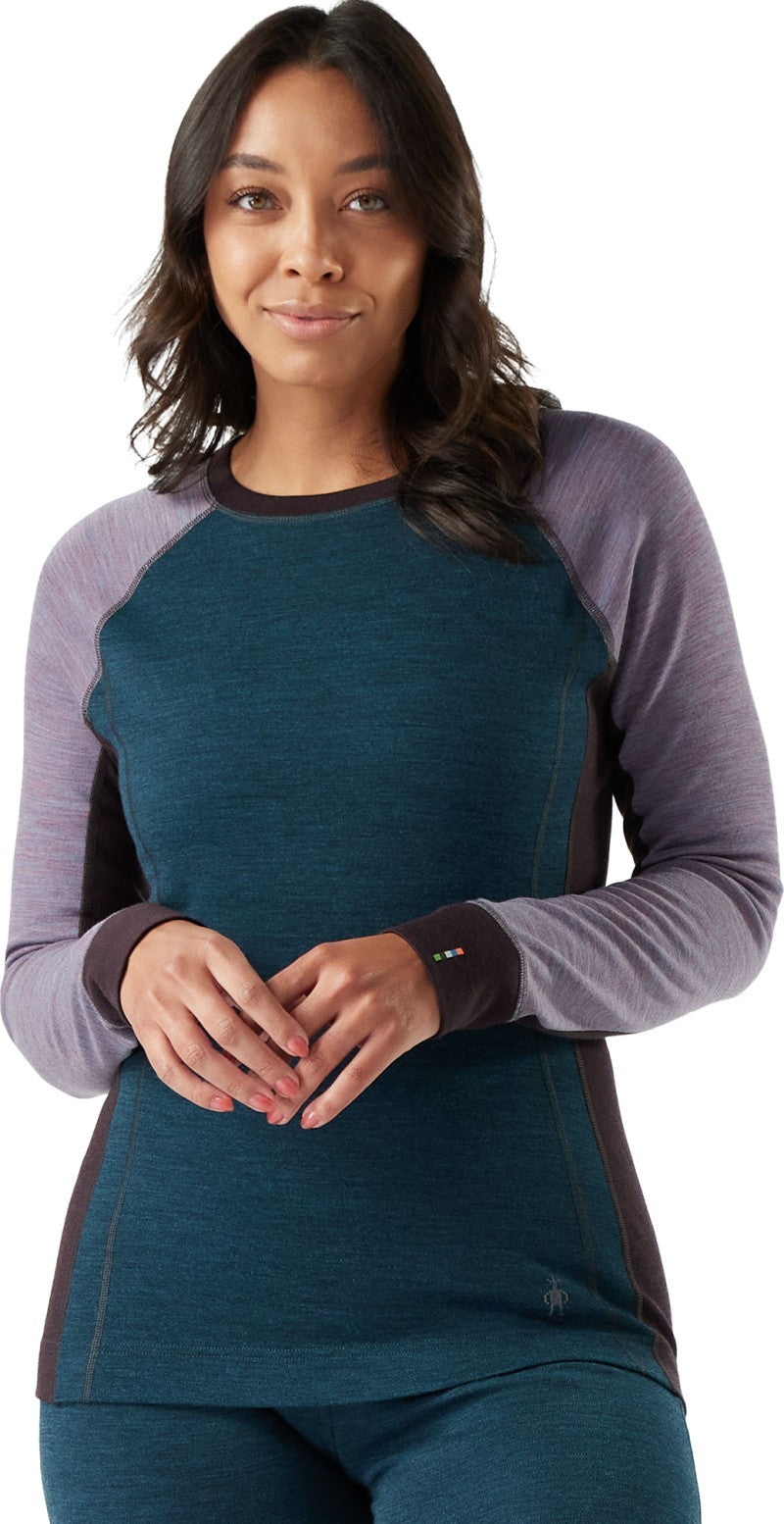 Classic Thermal Merino Base Layer Colorblock Crew - Womens - twilight blue heather 1