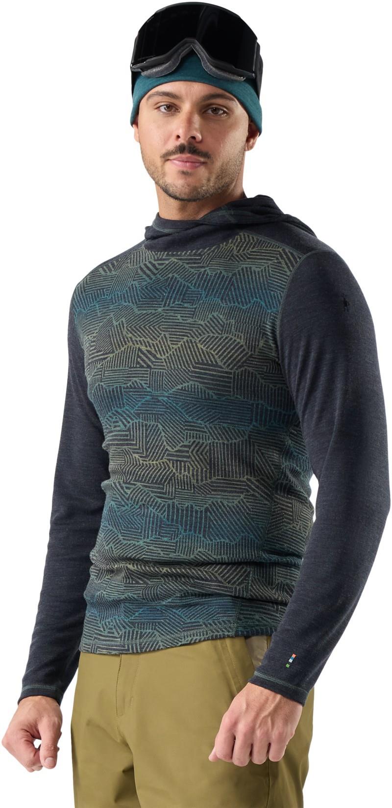 Classic Thermal Merino Base Layer Hoodie - Mens - charcoal linear peaks 1