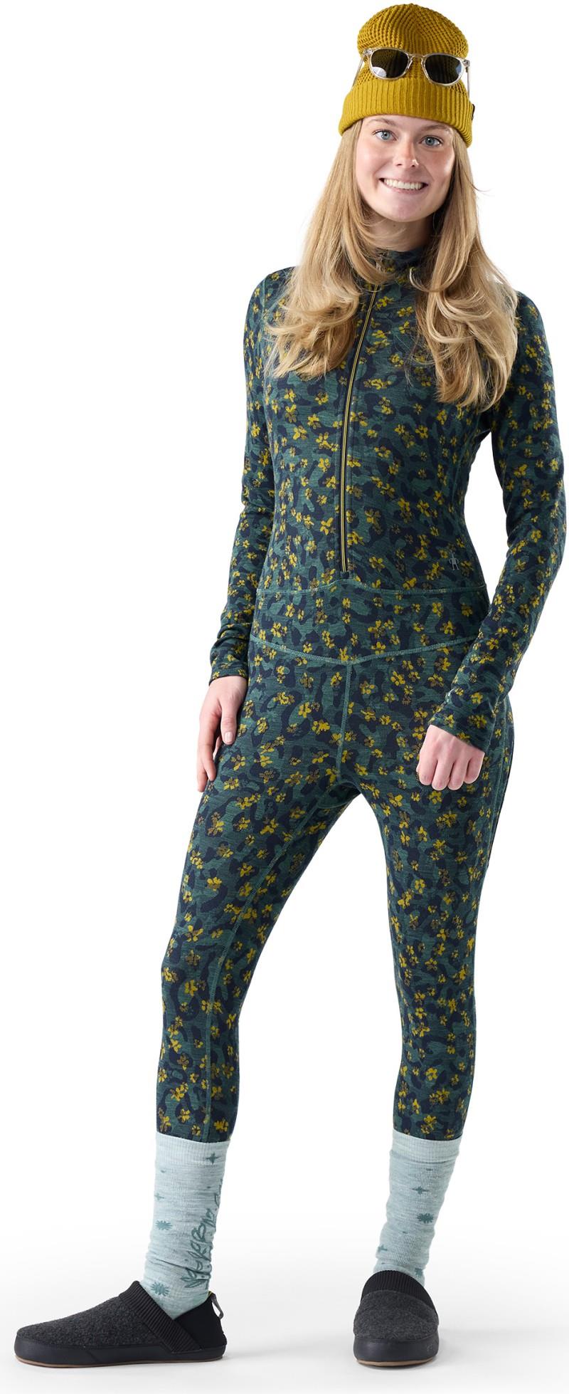 Classic Thermal Merino Base Layer One Piece - Womens - dark teal wild blossom 1