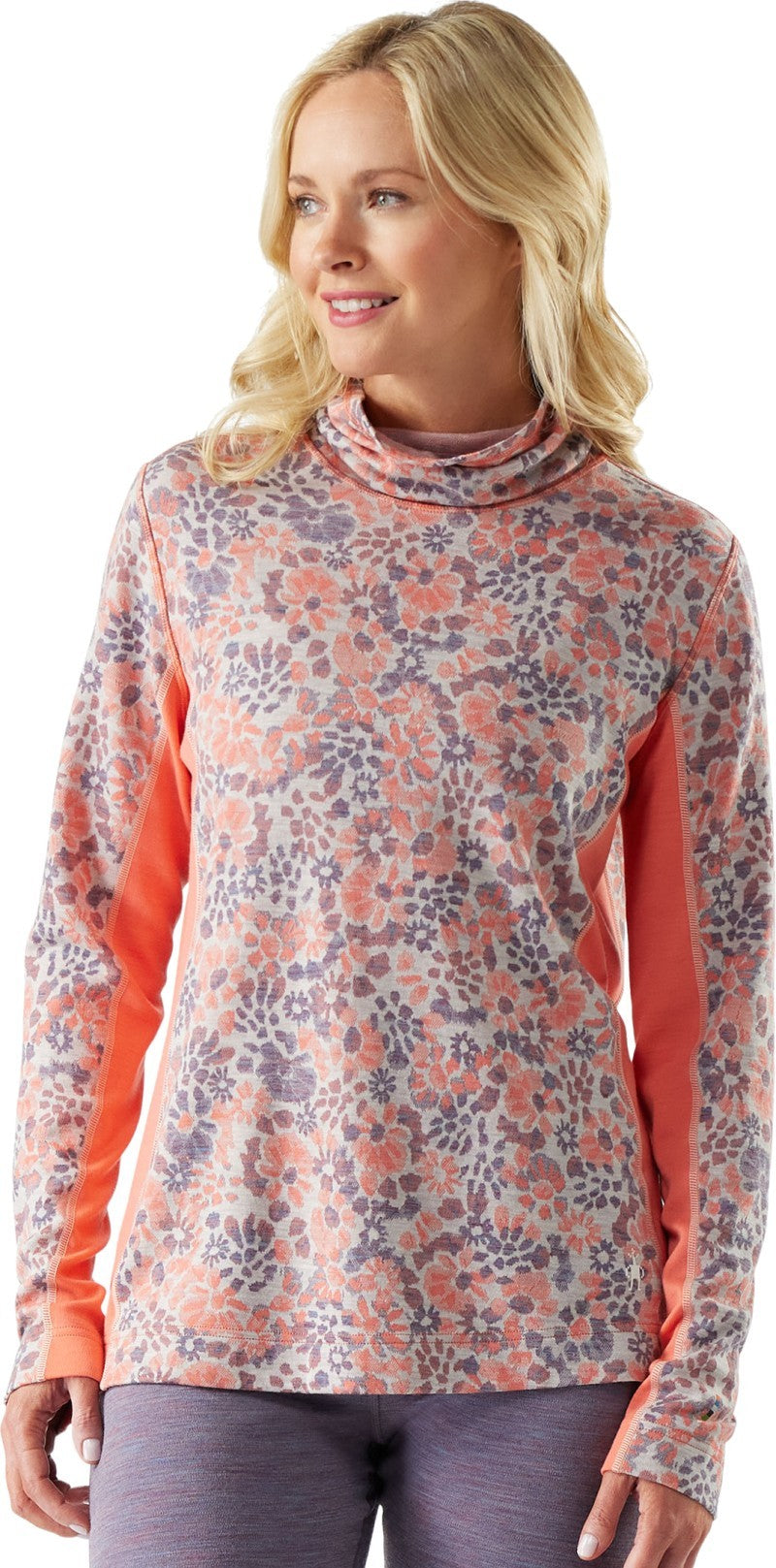 Classic Thermal Merino Mock Neck - Womens - coral reef floral 1