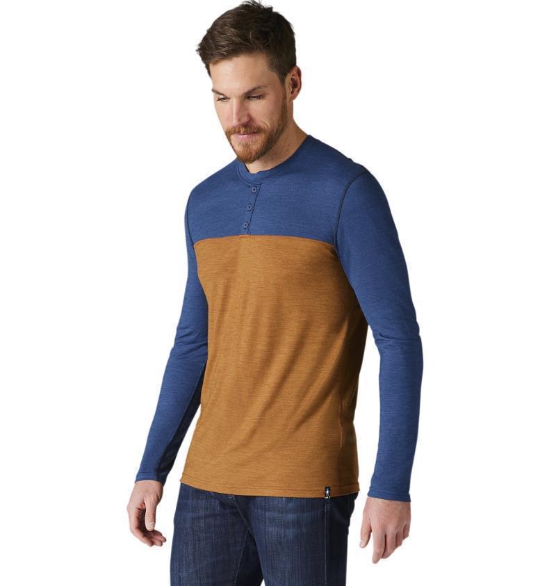 Colorblock (150) LS Henley - Mens - Dark Denim Heather / Acorn Heather 2