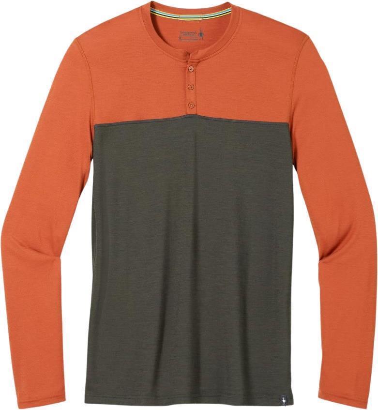 Colorblock (150) LS Henley - Mens - Picante / North Woods Heather 1