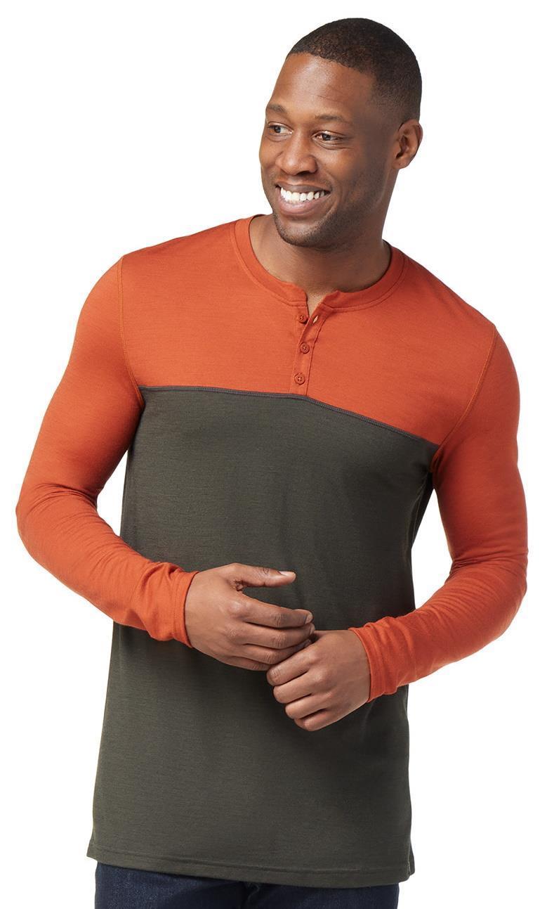 Colorblock (150) LS Henley - Mens - Picante / North Woods Heather 2