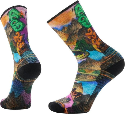 Hike Light Cushion Mountain Maze Print Crew Socks - Mens - Power Pink 1