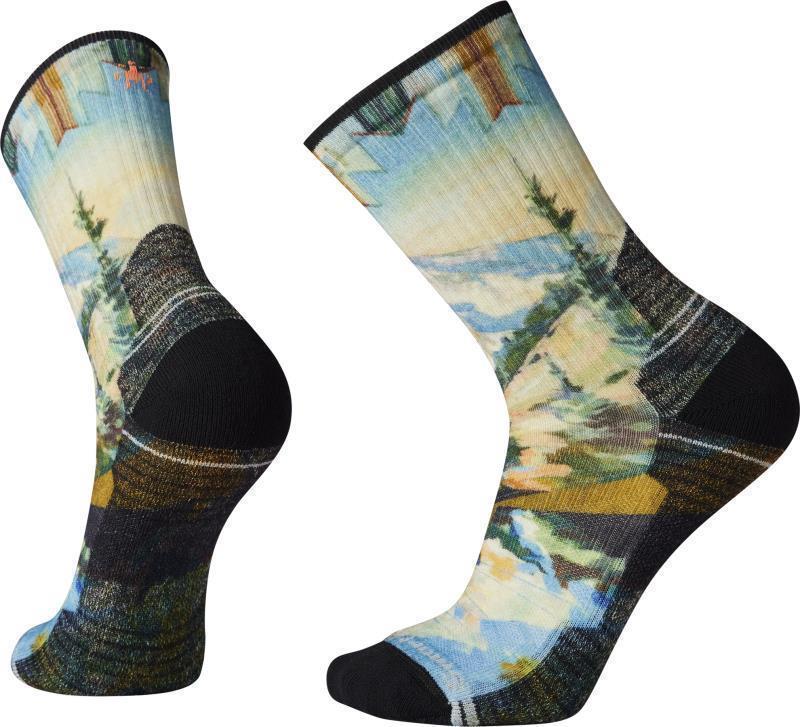Hike Light Cushion Mountain Print Crew Socks - Mens - Mist Blue 1