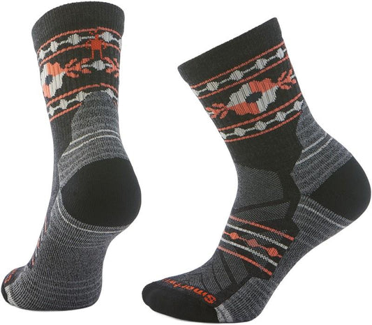 Hike Light Cushion Retro Floral Mid Crew Socks - Womens - charcoal 1