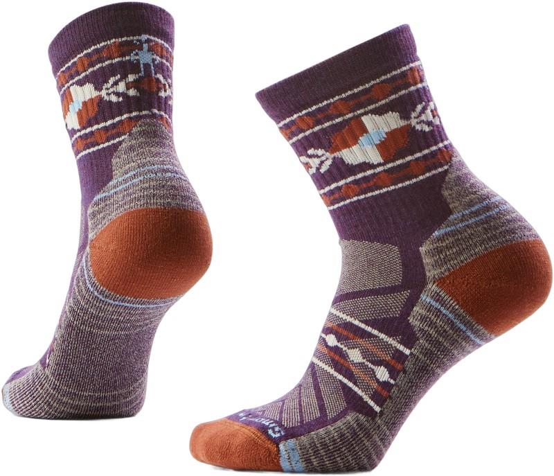 Hike Light Cushion Retro Floral Mid Crew Socks - Womens - purple iris 1