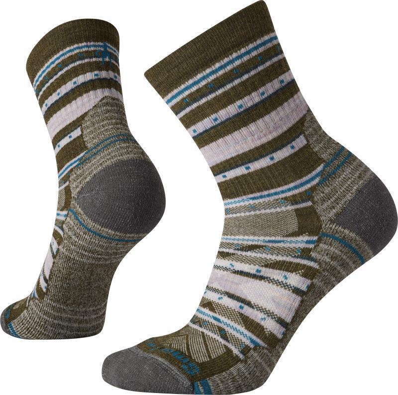 Hike Light Cushion Stitch Stripe Mid Crew Socks - Womens - Military Olive 1