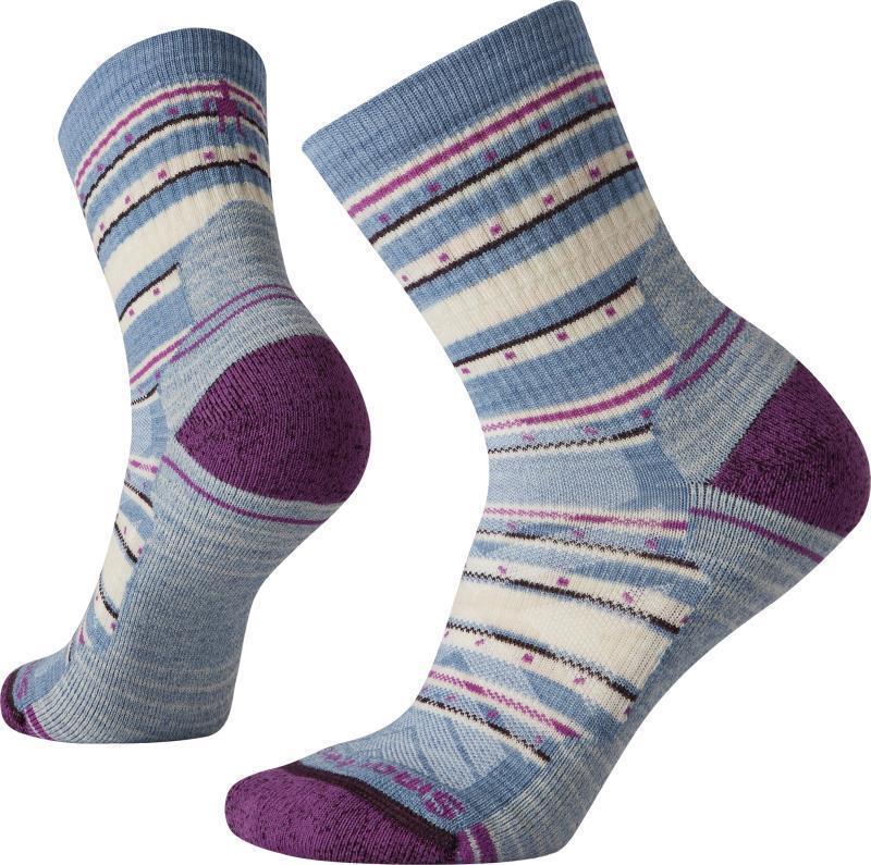 Hike Light Cushion Stitch Stripe Mid Crew Socks - Womens - Mist Blue 1