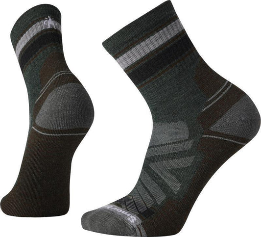 Hike Light Cushion Striped Mid Crew Socks - Mens - Dark Sage 1