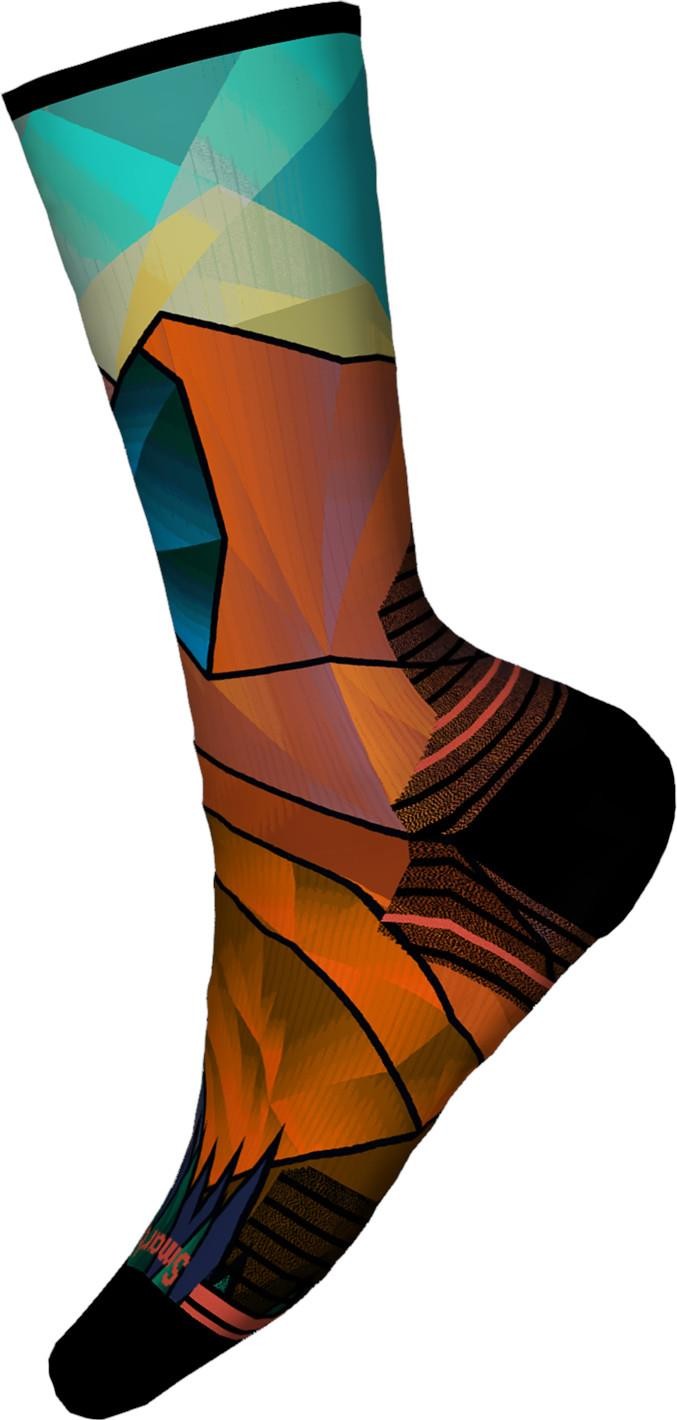 Hike Targeted Cushion Mountain Prism Print Crew Socks - Womens - orange rust 1