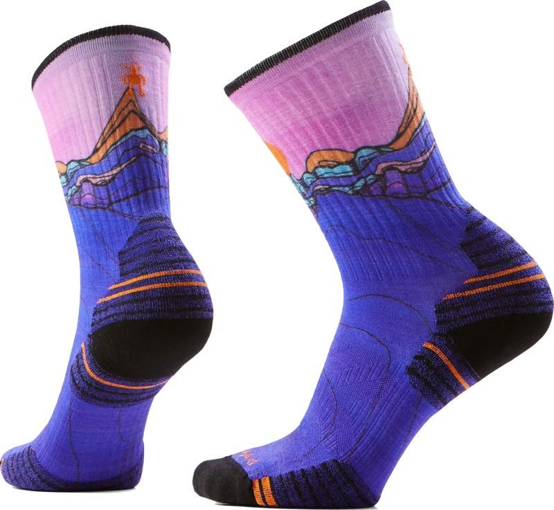 Hike Targeted Cushion Mountain Sunrise Print Crew Socks - Womens - deep navy 1