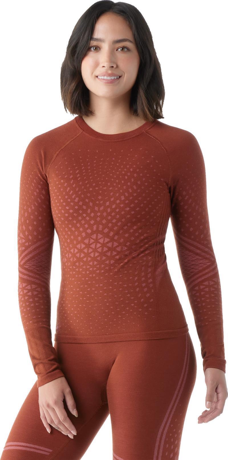 Intraknit Active Base Layer Crew - Womens - Pecan Brown / Guava Pink 1