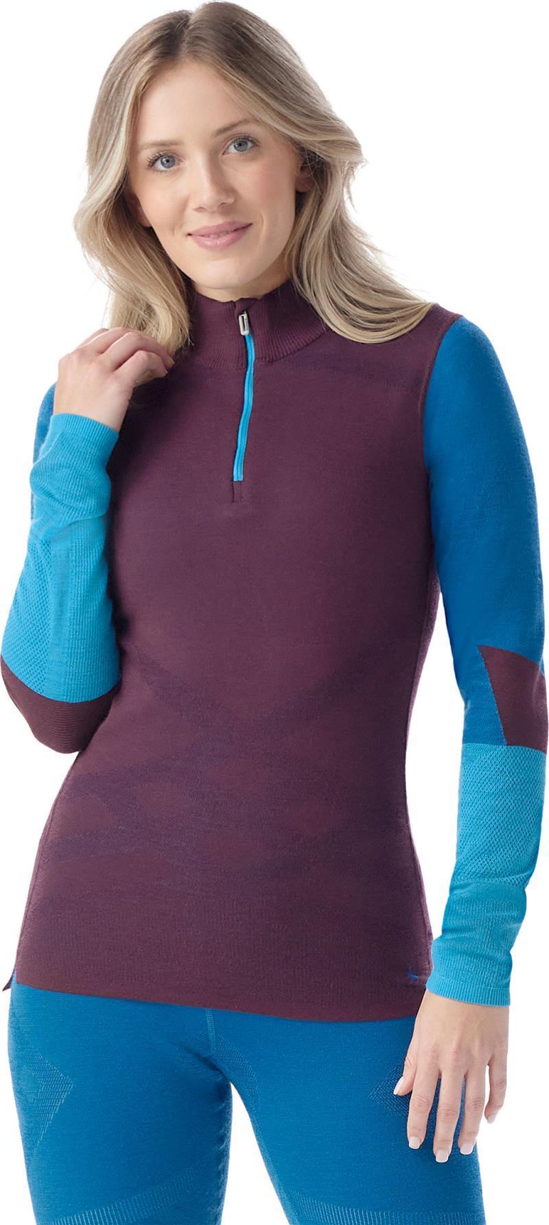 Intraknit Thermal Merino 200 Base Layer Colorblock 1/4 Zip - Womens - Eggplant 1