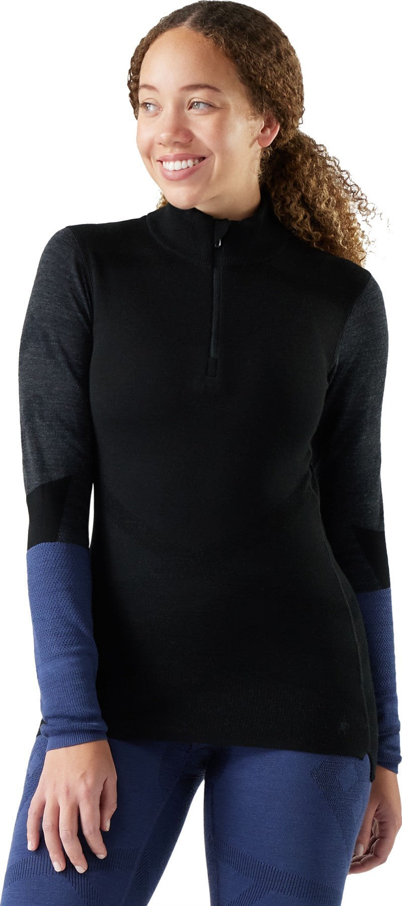 Intraknit Thermal Merino 200 Base Layer Colorblock 1/4 Zip - Womens - black / charcoal 1