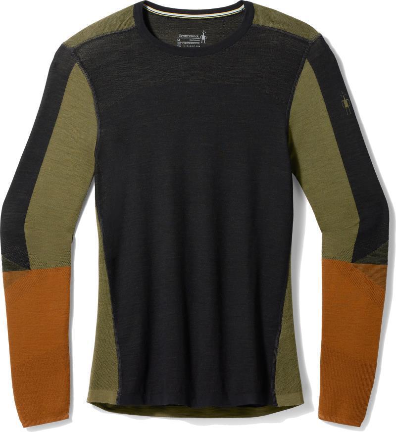 Intraknit Thermal Merino 200 Base Layer Colorblock Crew - Mens - Black / Winter Moss 1