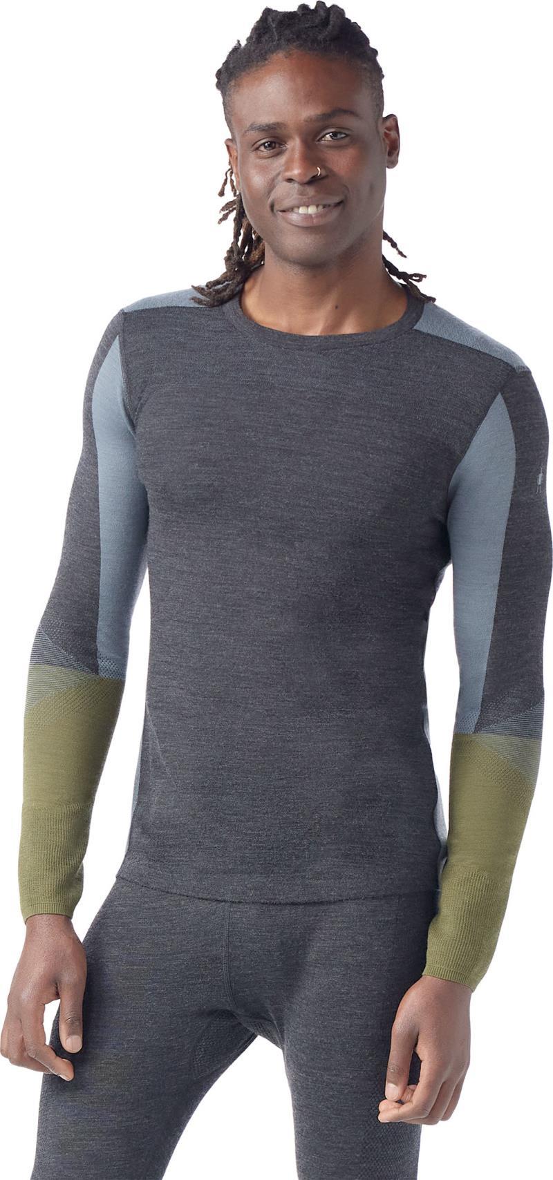 Intraknit Thermal Merino 200 Base Layer Colorblock Crew - Mens - Charcoal / Winter Moss 1