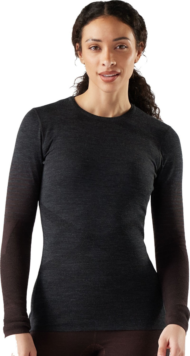 Intraknit Thermal Merino 200 Base Layer Crew - Womens - charcoal / mink stripe 1