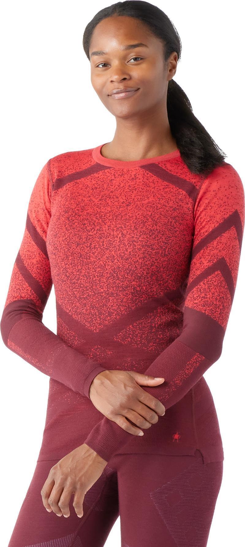 Intraknit Thermal Merino 200 Base Layer Pattern Crew - Womens - Black Cherry / Scarlet 2
