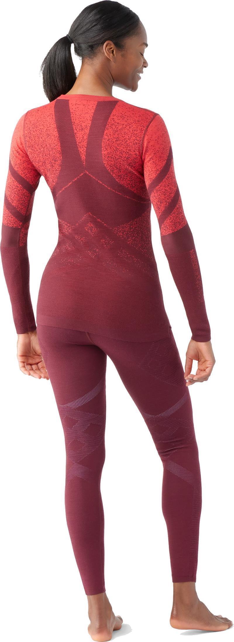 Intraknit Thermal Merino 200 Base Layer Pattern Crew - Womens - Black Cherry / Scarlet 3