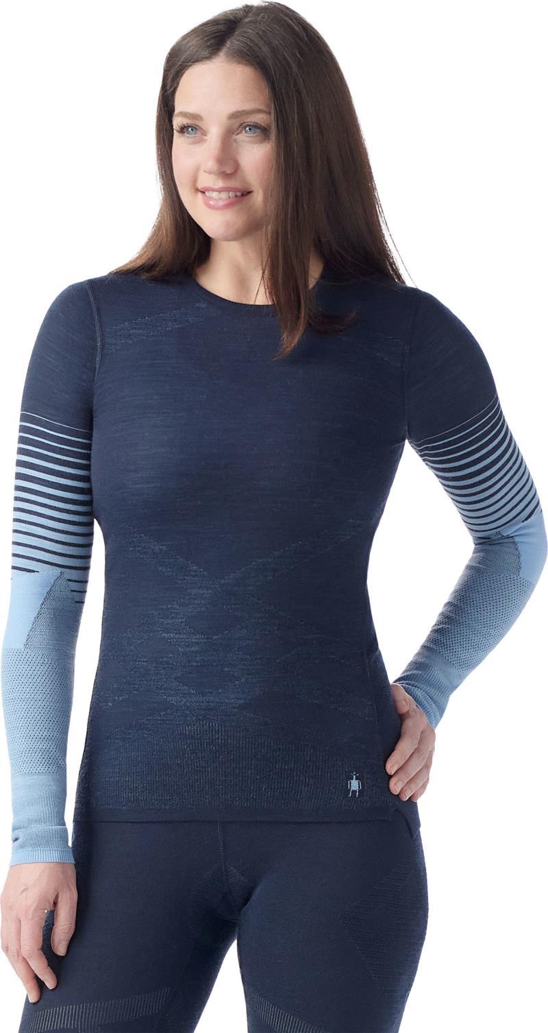 Intraknit Thermal Merino 200 Base Layer Pattern Crew - Womens - Deep Navy / Serene Blue 1